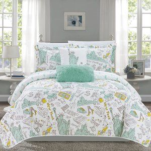 New York City 5 Piece Reversible Quilt Set (Queen)